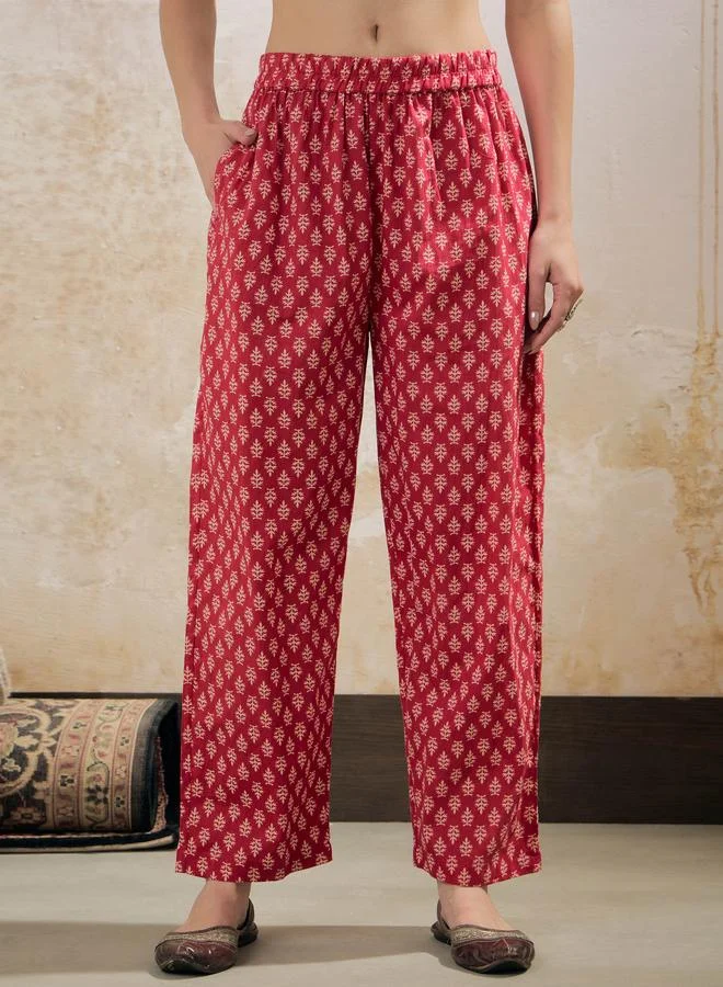 SASSAFRAS SASSAFRAS Pink Floral Cambric Kurta with Pencil Pants and Dupatta Set