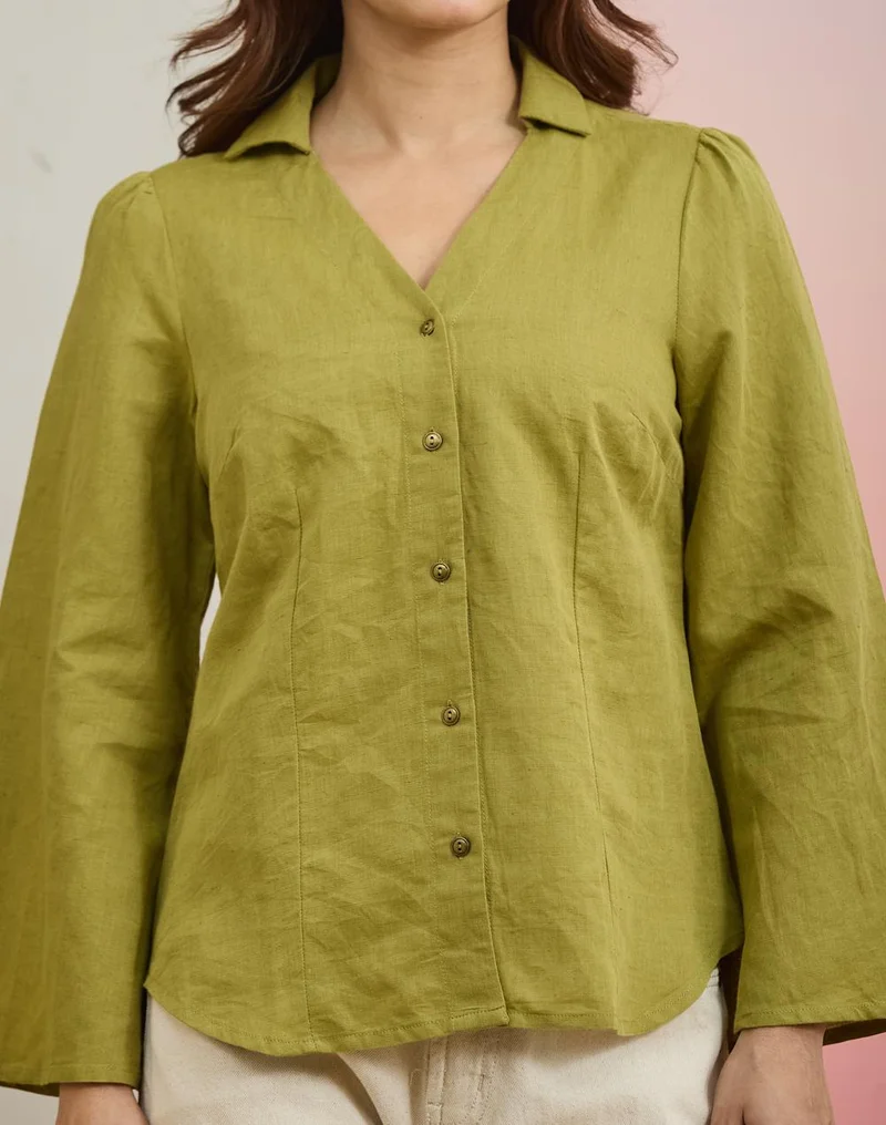 Fabindia  Green Cotton Linen Sylvie Shirt for Women | Best Price UAE