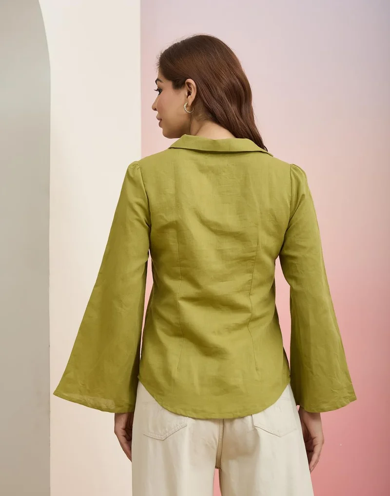 Fabindia  Green Cotton Linen Sylvie Shirt for Women | Best Price UAE
