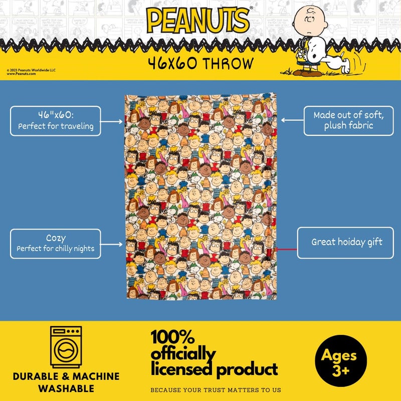 Franco Franco Collectibles Peanuts Snoopy & Pals Bedding Super Soft Cozy Throw  46 in x 60 in  (100% Officially Licensed Product)  - Image 2
