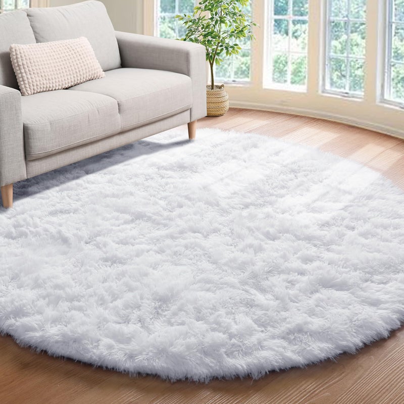 ONASAR White Round Area Rug 4ft Soft Bedroom Circle Rugs Floor Mat for Kids Girls Boys Teen Room Fuzzy Plush Shaggy Carpet for Baby Nursery Living Room Playroom Home Decor