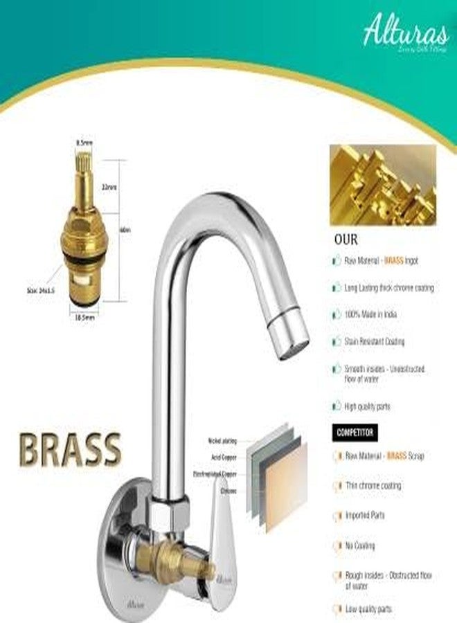 Alturas Fusion Brass Sink Cock with swiveling Spout/Wall Mounted - Image 3