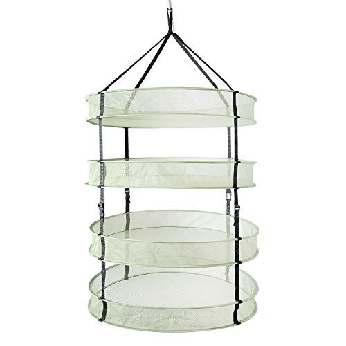 iPower GLDRYRD2L4 4Layer Green Mesh Hanging Herb Drying Rack Heavy Duty Ring for Hydroponic Plant, Free Storage Bag and Hook Included, 2Ft 4-Layer - Image 1