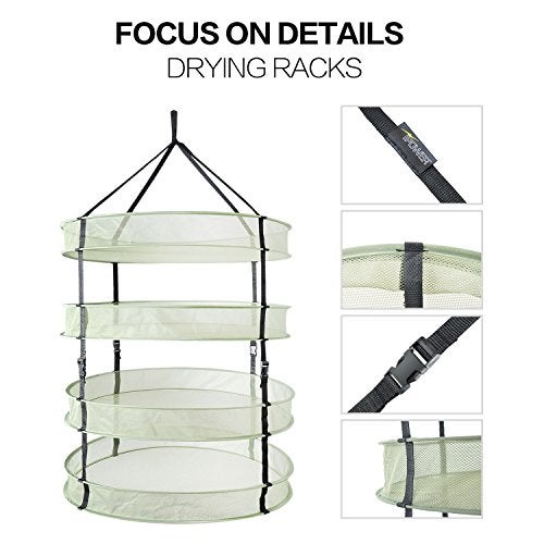 iPower GLDRYRD2L4 4Layer Green Mesh Hanging Herb Drying Rack Heavy Duty Ring for Hydroponic Plant, Free Storage Bag and Hook Included, 2Ft 4-Layer - Image 3