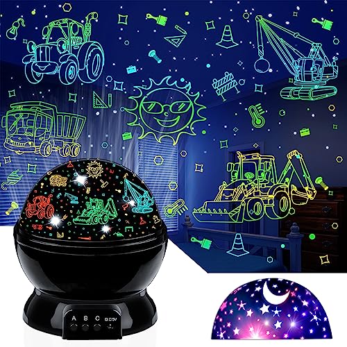 Car Truck Night Light Projector Toys for Boys Age 35 Toddler Tractor Nightlights 360 Degree Rotation with 17 Colors Changing Baby Ceiling Light Projector for Boys Girls Bedroom Decoration