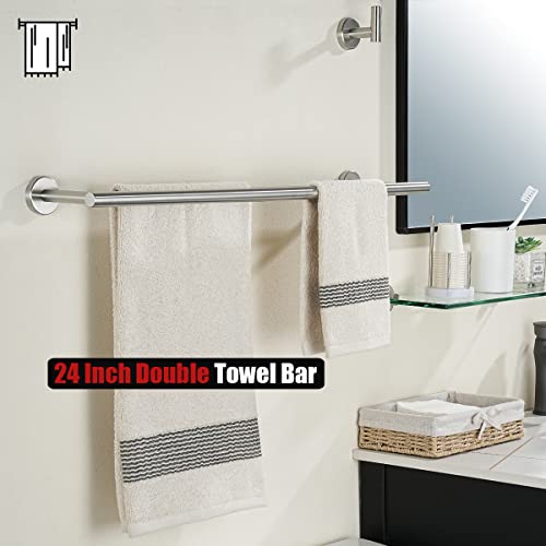 JQK Double Towel Bar 27 Inch, Brushed Steel Useable Length 24 Inch 304 Stainless Steel Thicken 0.8mm Bath Towel Rack for Bathroom, Towel Holder Wall Mount, TB100L24-BN - Image 5