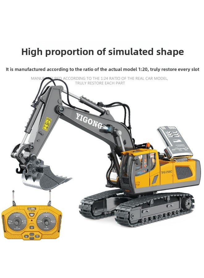 Alloy Remote Control Excavator Children's Toy Car Large Electric Simulation Excavator Boy Engineering Car Toy-Color:6-channel Bc1027 Alloy Excavator - Image 3