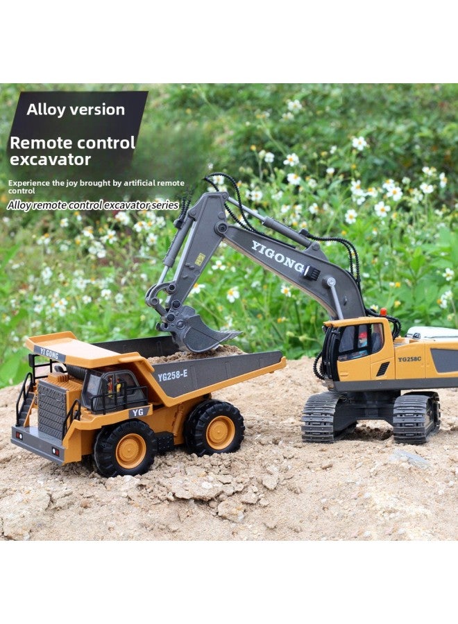 Alloy Remote Control Excavator Children's Toy Car Large Electric Simulation Excavator Boy Engineering Car Toy-Color:6-channel Bc1027 Alloy Excavator - Image 2