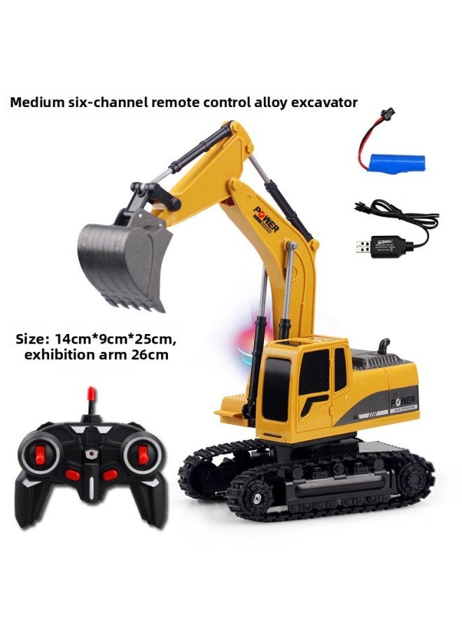 Alloy Remote Control Excavator Children's Toy Car Large Electric Simulation Excavator Boy Engineering Car Toy-Color:6-channel Bc1027 Alloy Excavator - Image 1