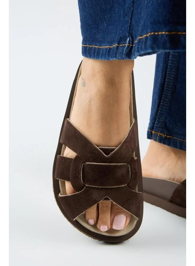 Bartolo Women's Genuine Leather Caged Brown Slippers.