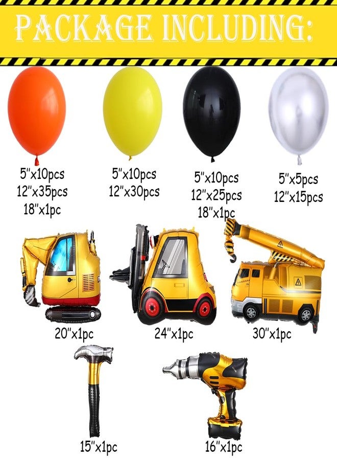 GIHOO Construction Birthday Party Supplies 147pcs Construction Balloon Arch Garland Kit, Orange Black Excavator Dump Truck Hammer Drill Foil Mylar Balloon for Construction Theme Birthday Party Decorations - Image 2