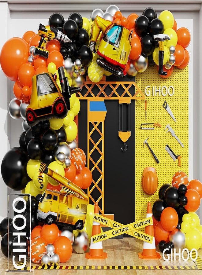 GIHOO Construction Birthday Party Supplies 147pcs Construction Balloon Arch Garland Kit, Orange Black Excavator Dump Truck Hammer Drill Foil Mylar Balloon for Construction Theme Birthday Party Decorations - Image 1