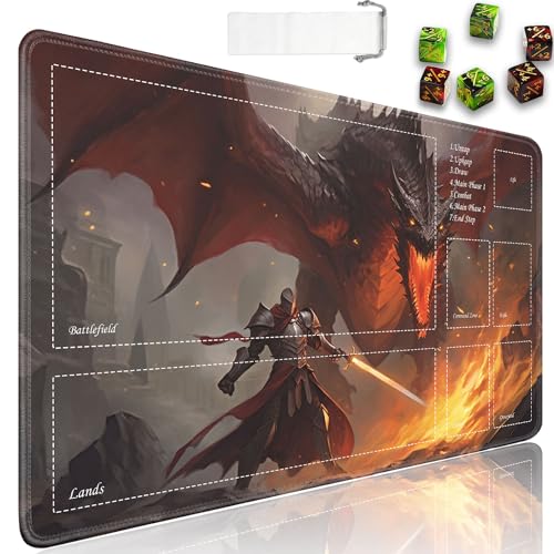 JVGFYNKL for TCG Playmat Playmat with Zones 24x14 in NonSlip Rubber for MTG Playmat with Drawstring Travel Pouch and 6 Dice Dragon 2 for MTG Mat Card Game Playmats - Image 1