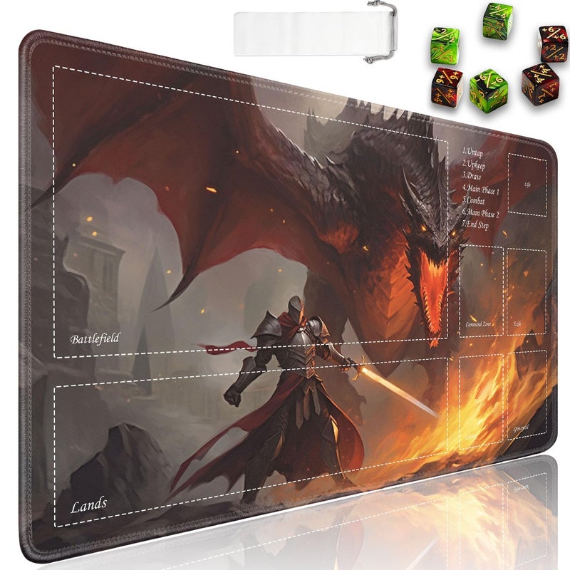 JVGFYNKL for TCG Playmat Playmat with Zones 24x14 in NonSlip Rubber for MTG Playmat with Drawstring Travel Pouch and 6 Dice Dragon 2 for MTG Mat Card Game Playmats - Image 2