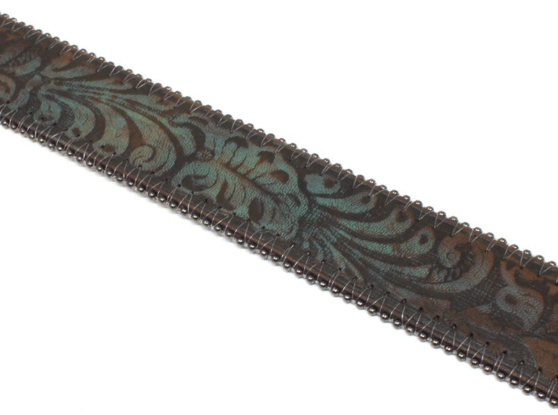 BC Belts Western Scroll Buckle with Turquoise Tinted Embossed Brown Leather Belt (S) - Image 3