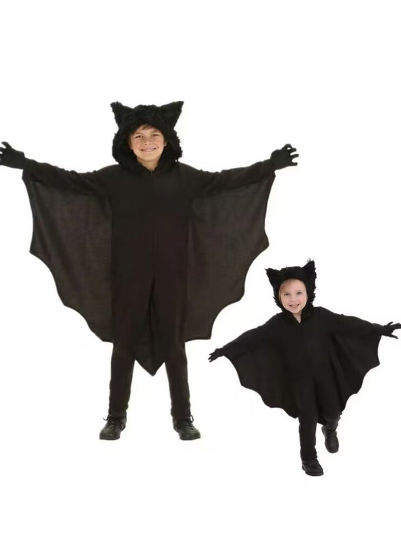 CityRiya-Long Bat Costumes for Kids Vampire Bat Costumes Black Cozy Children Cosplay Costume Set Zipper Dress for Girls Animal Cosplay Dress Up Cosplay Bat Cape for Boys Girls Size S - Image 1