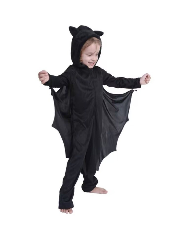 CityRiya-Long Bat Costumes for Kids Vampire Bat Costumes Black Cozy Children Cosplay Costume Set Zipper Dress for Girls Animal Cosplay Dress Up Cosplay Bat Cape for Boys Girls Size S - Image 2
