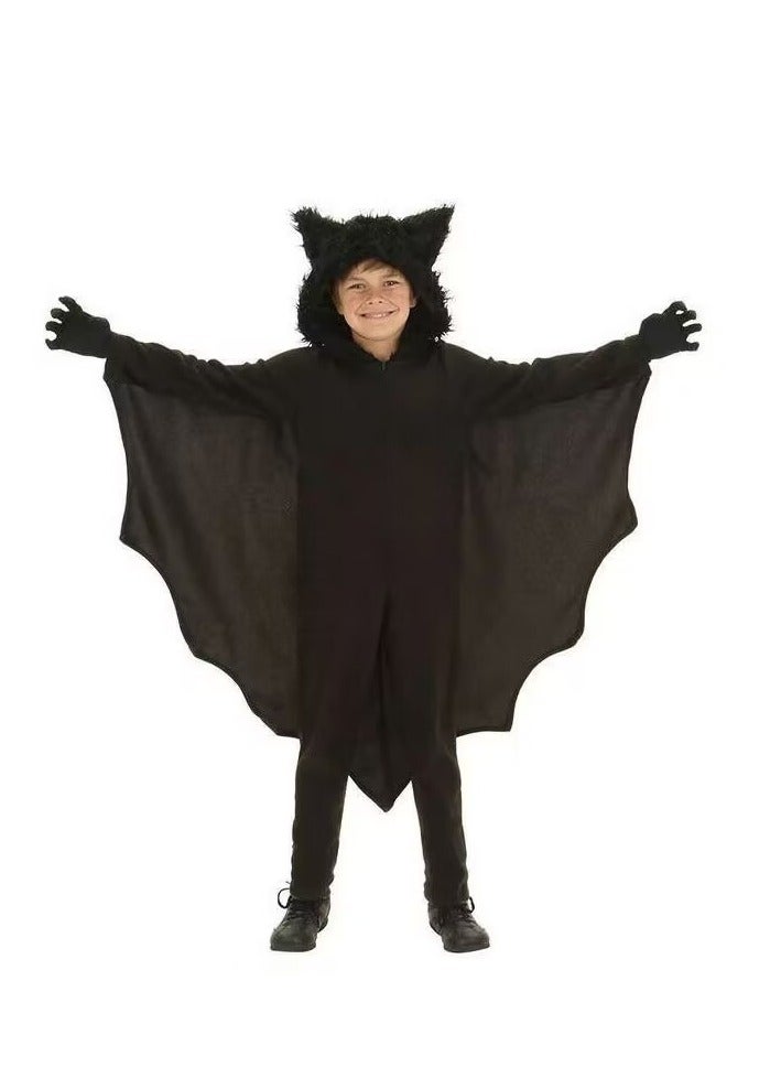 CityRiya-Long Bat Costumes for Kids Vampire Bat Costumes Black Cozy Children Cosplay Costume Set Zipper Dress for Girls Animal Cosplay Dress Up Cosplay Bat Cape for Boys Girls Size S - Image 3