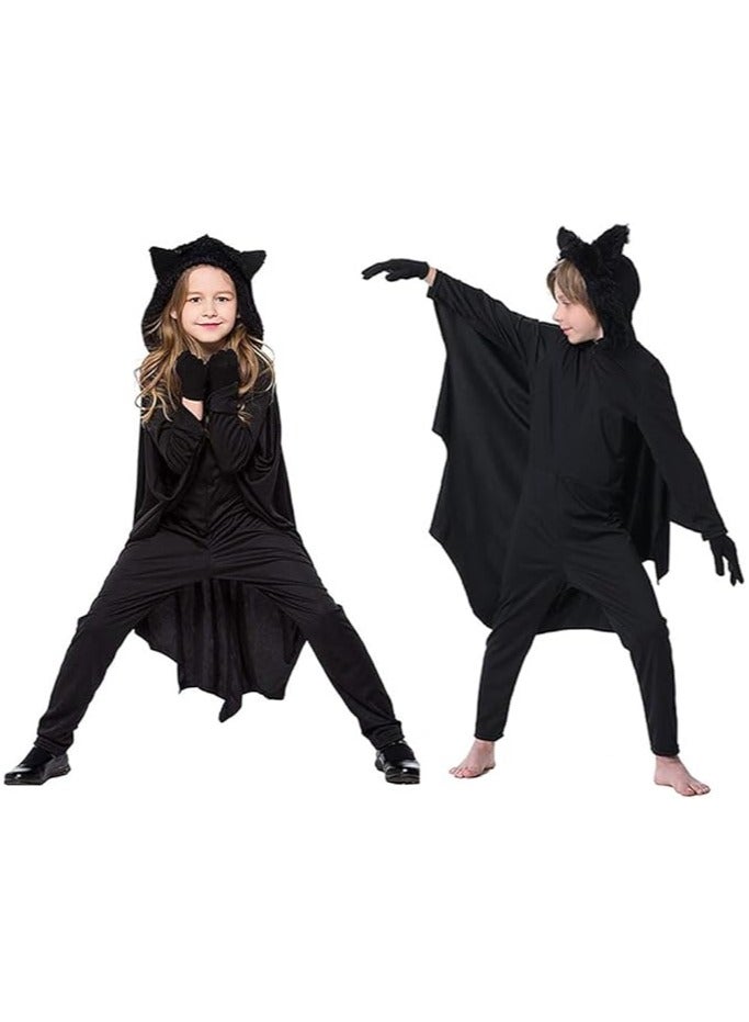 CityRiya-Long Bat Costumes for Kids Vampire Bat Costumes Black Cozy Children Cosplay Costume Set Zipper Dress for Girls Animal Cosplay Dress Up Cosplay Bat Cape for Boys Girls Size S - Image 4