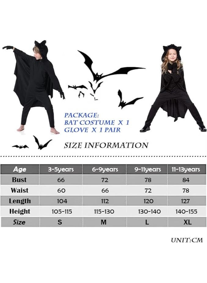 CityRiya-Long Bat Costumes for Kids Vampire Bat Costumes Black Cozy Children Cosplay Costume Set Zipper Dress for Girls Animal Cosplay Dress Up Cosplay Bat Cape for Boys Girls Size S - Image 5