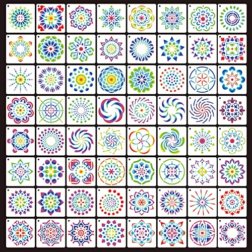 eageus 64 Pieces Stencils for Painting, Small Reusable Mandala Dot Stencil, Art Craft Template for Painting on Wood, Wall, Fabric, Rock, Chalkboard, Sign, DIY Art Scrapbook Projects(Mandala) - Image 5