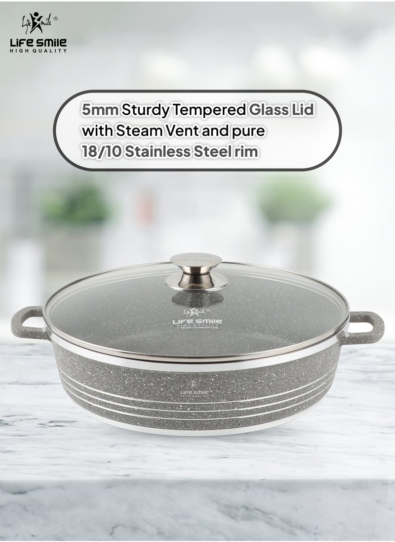 Life Smile 40cm (9.6 Liter) LIFE SMILE Shallow Pot with Lid | Non Stick PFOA FREE Granite Coating Frying Pan | Oven Safe | Dishwasher Safe | Double Handle (Grey)  - Image 5