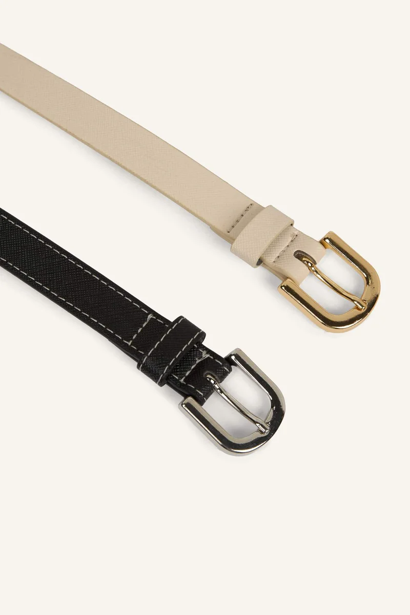 Defacto  Woman Rectangular Buckle 2 Piece Faux Leather Belt Set for Women | Best Price UAE