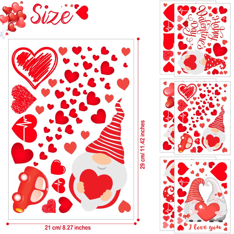 Eersida 191 Pcs Valentines Day Wall Decals Removable Love Heart Wall Stickers Red Heart Gnome Window Mural Stickers Valentines Party Decals Self Adhesive for Anniversary Wedding Holiday Party Supplies - Image 2