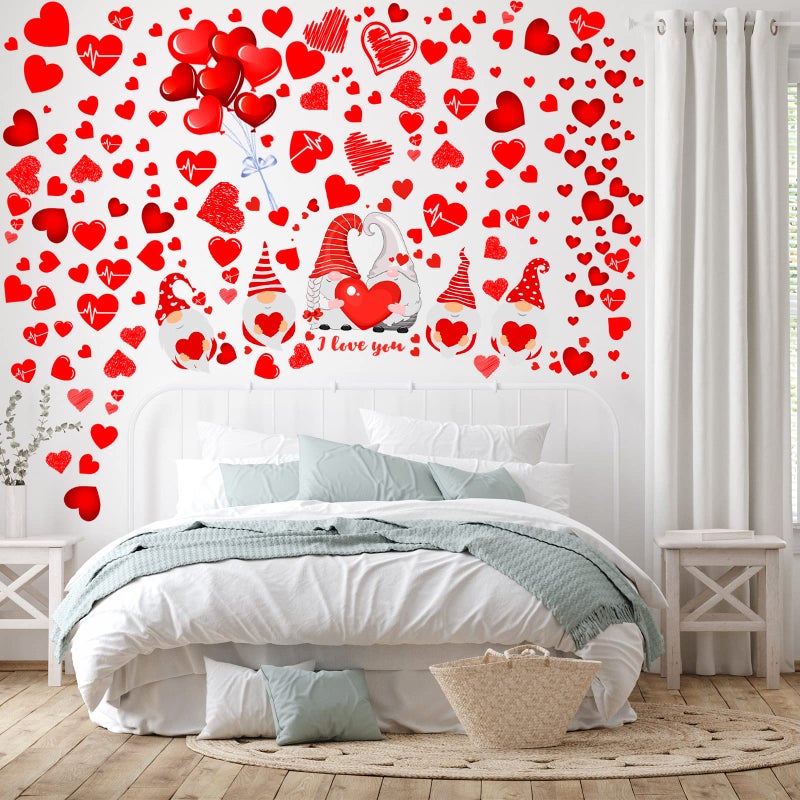 Eersida 191 Pcs Valentines Day Wall Decals Removable Love Heart Wall Stickers Red Heart Gnome Window Mural Stickers Valentines Party Decals Self Adhesive for Anniversary Wedding Holiday Party Supplies - Image 4