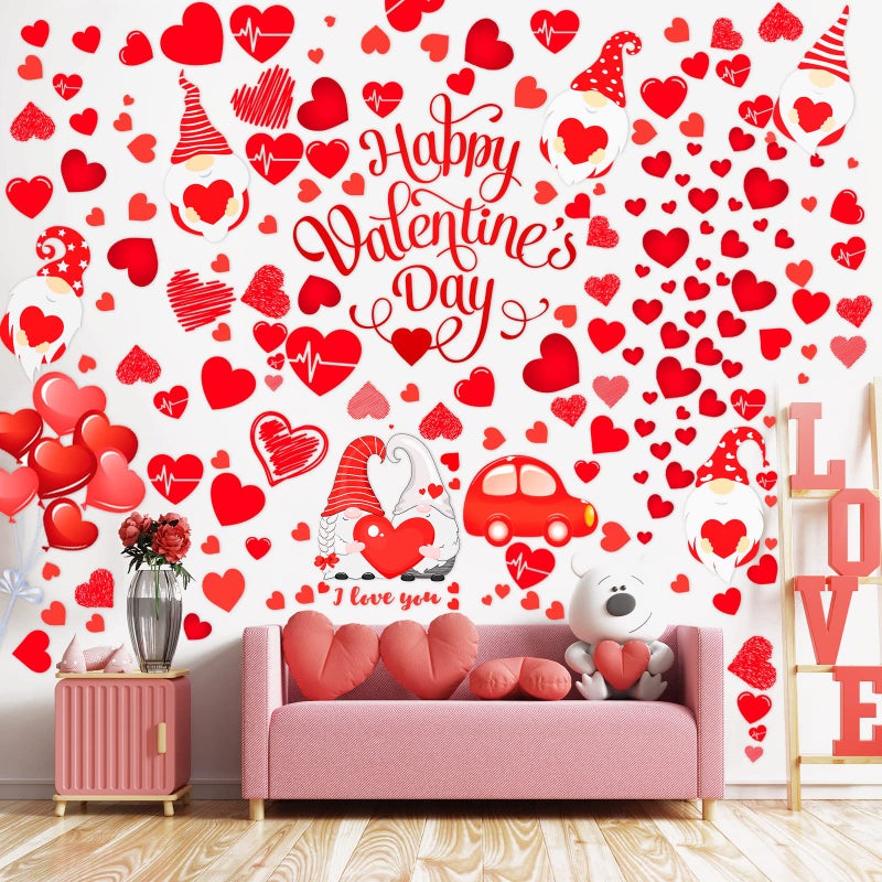 Eersida 191 Pcs Valentines Day Wall Decals Removable Love Heart Wall Stickers Red Heart Gnome Window Mural Stickers Valentines Party Decals Self Adhesive for Anniversary Wedding Holiday Party Supplies - Image 1