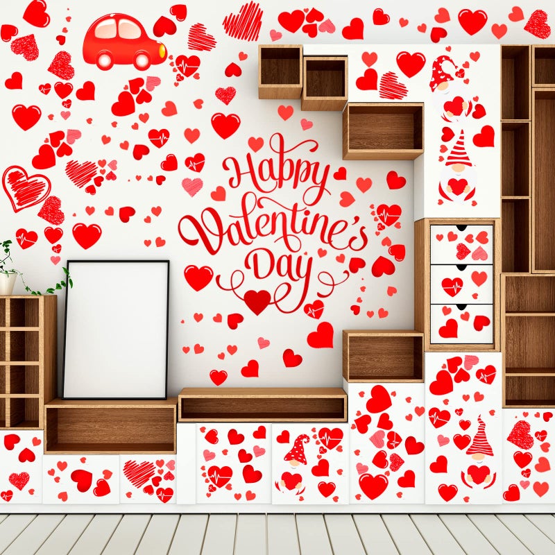 Eersida 191 Pcs Valentines Day Wall Decals Removable Love Heart Wall Stickers Red Heart Gnome Window Mural Stickers Valentines Party Decals Self Adhesive for Anniversary Wedding Holiday Party Supplies - Image 3
