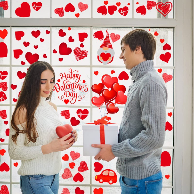 Eersida 191 Pcs Valentines Day Wall Decals Removable Love Heart Wall Stickers Red Heart Gnome Window Mural Stickers Valentines Party Decals Self Adhesive for Anniversary Wedding Holiday Party Supplies - Image 5