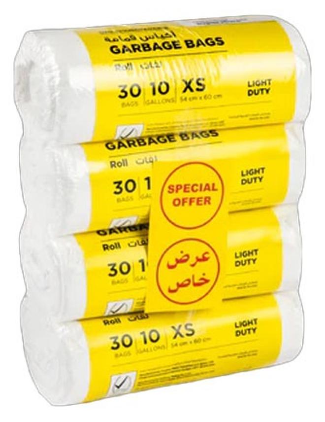 كلينينج سوبر ستور لفة أكياس قمامة متعددة الأغراض لصندوق قمامة / صندوق غبار / سلة نفايات / 10 جالون / 30 كيس / 54 × 60 سم أبيض (عبوة من 4) - Image 1