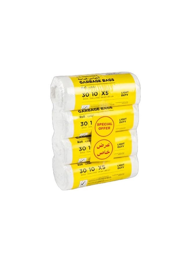 cleaning superstore Multi-Purpose Garbage Bag Roll for Garbage Bin/Dust Bin/Waste Basket/10 Gallons/30 Bags/54x60 cm White  (Pack Of 4)  - Image 1