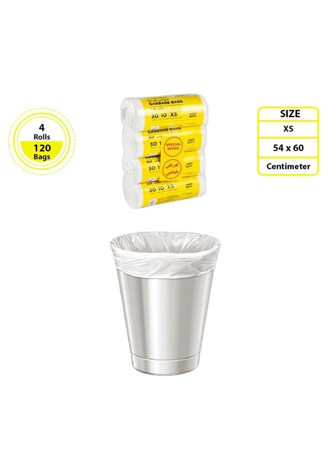 cleaning superstore Multi-Purpose Garbage Bag Roll for Garbage Bin/Dust Bin/Waste Basket/10 Gallons/30 Bags/54x60 cm White  (Pack Of 4)  - Image 3