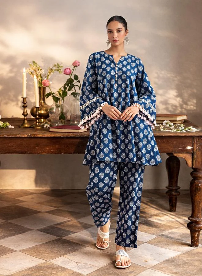 Sassafras Blue Floral Choga Kurta and Pharsi Salwar Set