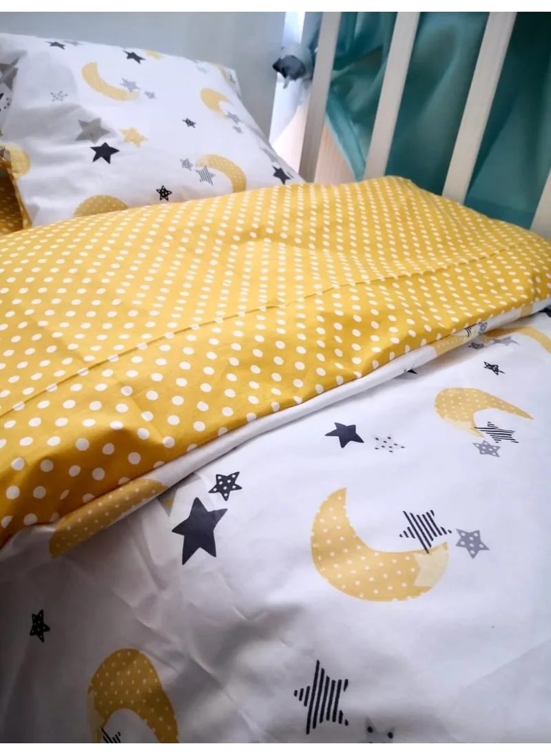 Bebek Özel 100% Cotton Baby/Child Pillow Sheet Quilt Set Yellow Crescent Star/ Polka Dot