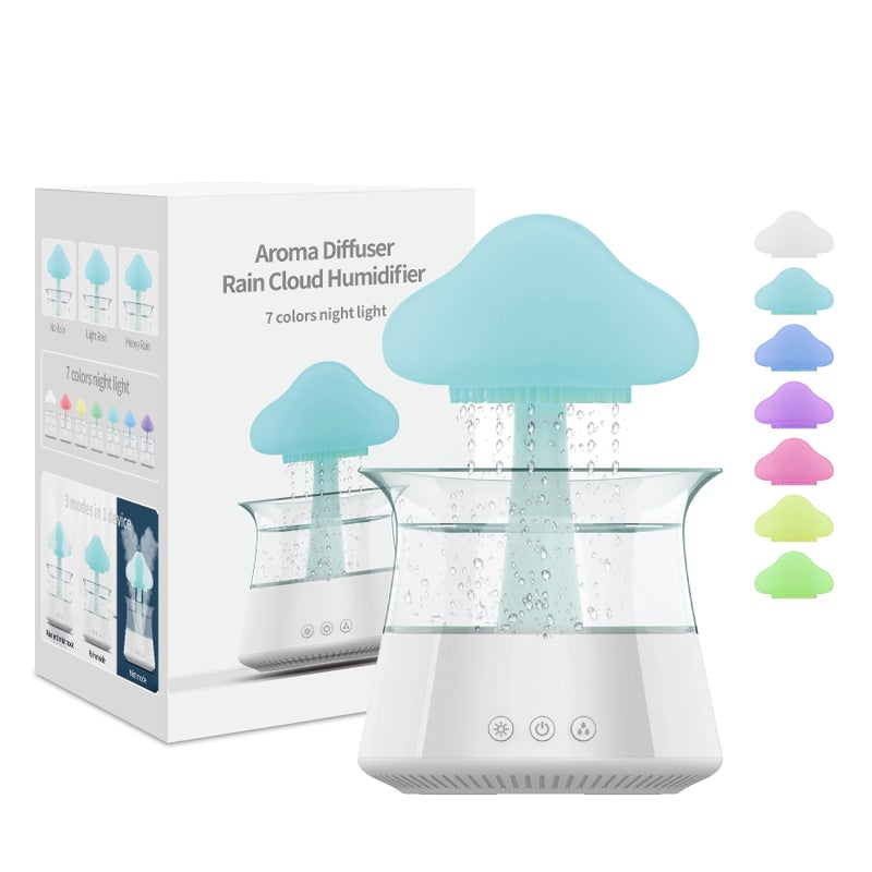 Rican Rain Cloud Humidifier Water Drip - Mushroom Aroma Diffuser, Essential Oil Diffusers, 300ml White Noise Aromatherapy Diffusers with 7 Colors Cloud Lights for Home, Large Room, Office - White - Image 1