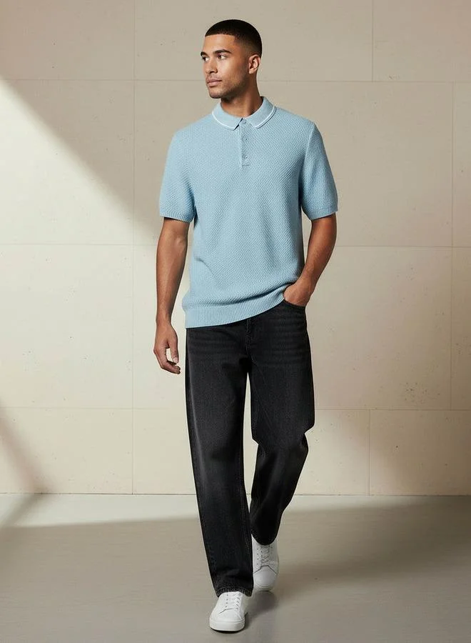 Iconic Iconic Men Short Sleeves Textured Polo T shirt