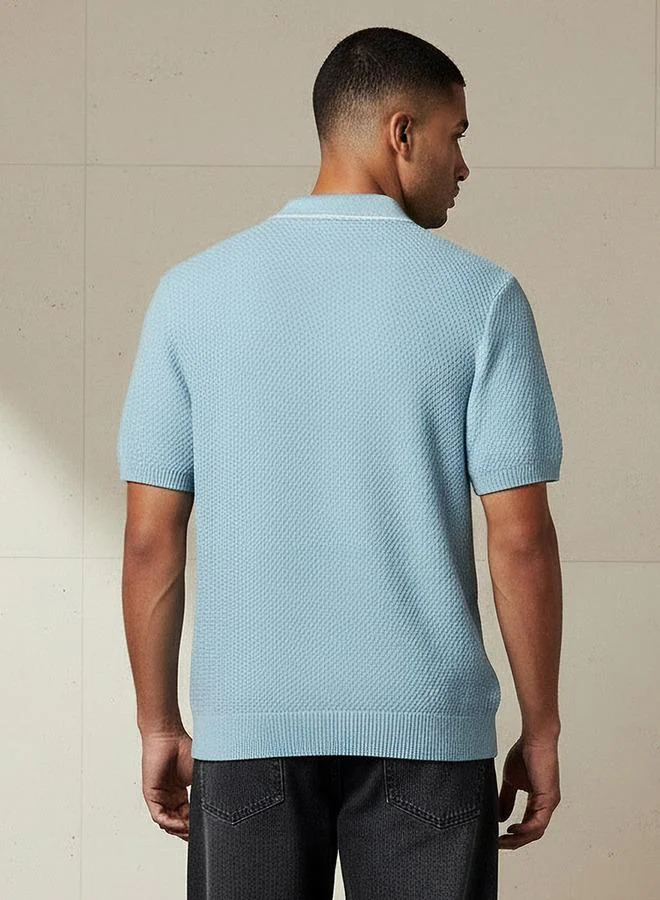 Iconic BLUE Iconic Men Short Sleeves Textured Polo T shirt for Men | Best Price UAE
