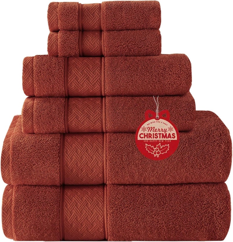COZYART Burnt Orange Bath Towel Set 6 Piece, Luxury 100% Turkish Cotton 650GSM Hotel Quality, Soft, Absorbent, Towel Sets for Bathroom with 2 Bath Towels 2 Hand Towels 2 Washcloths - Image 1