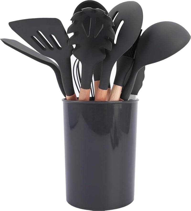 Silicone Cooking and Baking Tool Set (12 Pieces) - Safe Materials and Ergonomic Design for the Hand. (black)