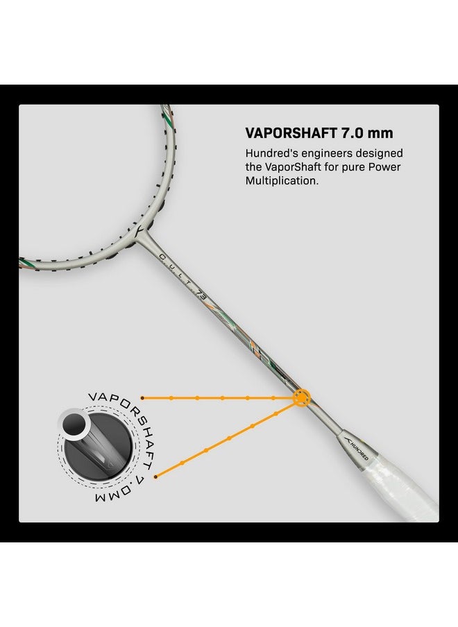 HUNDRED - HUNDRED Carbon Fibre Cult 73 Unstrung 6U Ultra Light Badminton Racket with Full Racket Cover (73G, Max Tension: 32 Lbs),Light Grey - Image 1