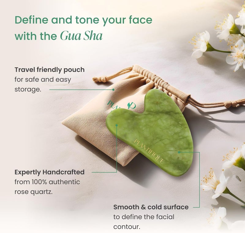 PLANTIFIQUE Massage Ritual Set Premium Certified Jade Gua Sha Jojoba Oil HA Serum Skin Care Set Birthday Gifts for Women Teens Mom Brides - Image 4