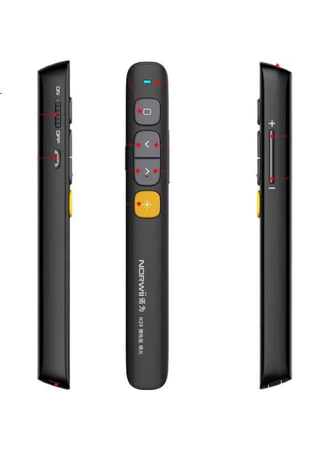 Norwii Nuowei N29 Smart Charging Laser Pointer, Ppt Page Turner For Teachers, 100-Meter Wireless Remote Presenter, 360° Control, Volume Control Remote Pen, Green Light, Black - Image 1
