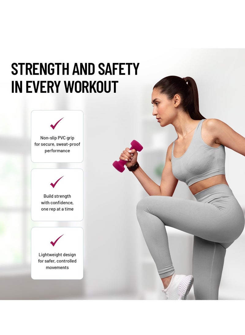 DEXO Neoprene Dumbbell Pair 1kg – Slip-Resistant Hexagonal Home Gym Hand Weights for Strength, Pilates, Aerobics & Rehabilitation - Image 3