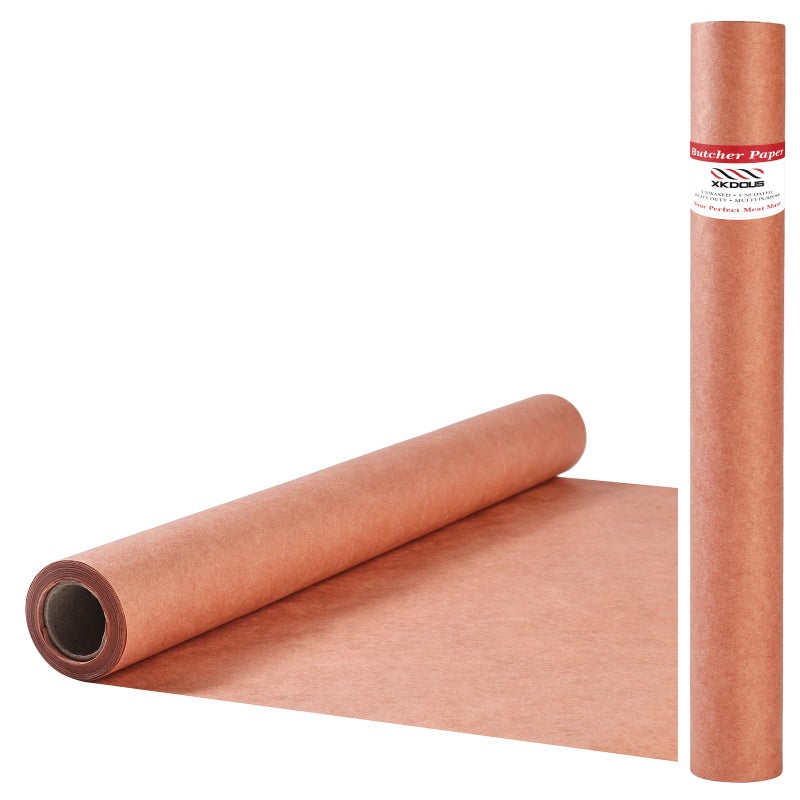 XKDOUS Pink Butcher Paper Roll Unwaxed 18 Inch x 33 Feet BBQ Peach Wrapping Paper for Wrapping and Smoking Meat