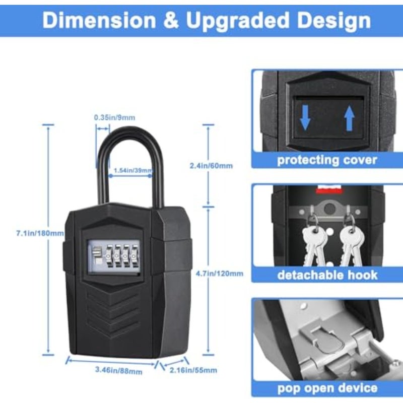 Key Lock Box for Outdoor, Wall Mount 10 Keys Lock Storage Safety, padlock Keypad Box with Code - Image 5