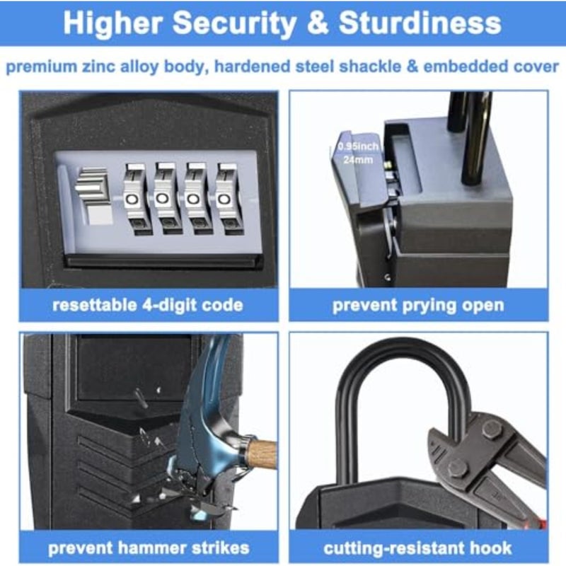 Key Lock Box for Outdoor, Wall Mount 10 Keys Lock Storage Safety, padlock Keypad Box with Code - Image 3