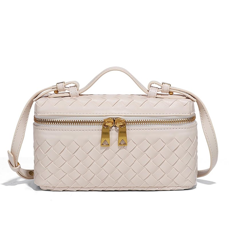 Eautyba Womens Woven Crossbody Handbag Fashion Leather Top Handle Bag Beige - Image 1